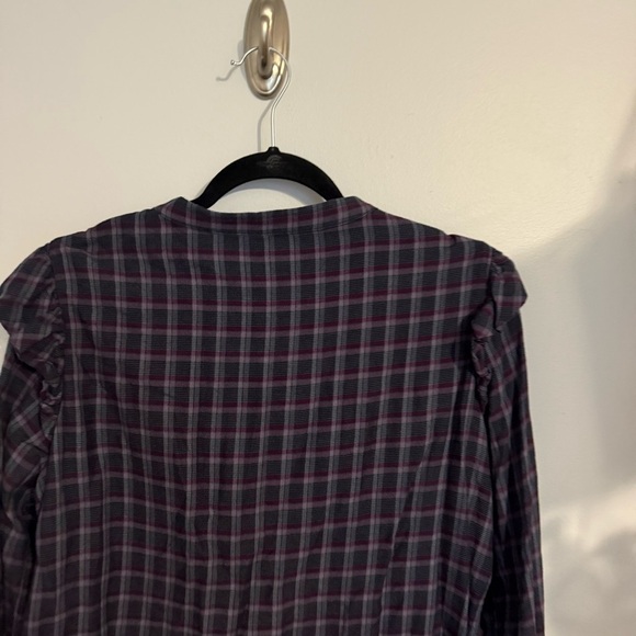 Paige Large Ruffle Blue Purple Plaid Button Down Flannel - Picture 7 of 12